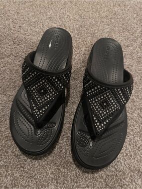 Crocs Black Rhinestone Wedge Sandals